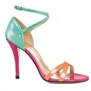 Stuart Weitzman Patent Leather Prink, Green & Orange Strappy Heels (Size US 8.5)